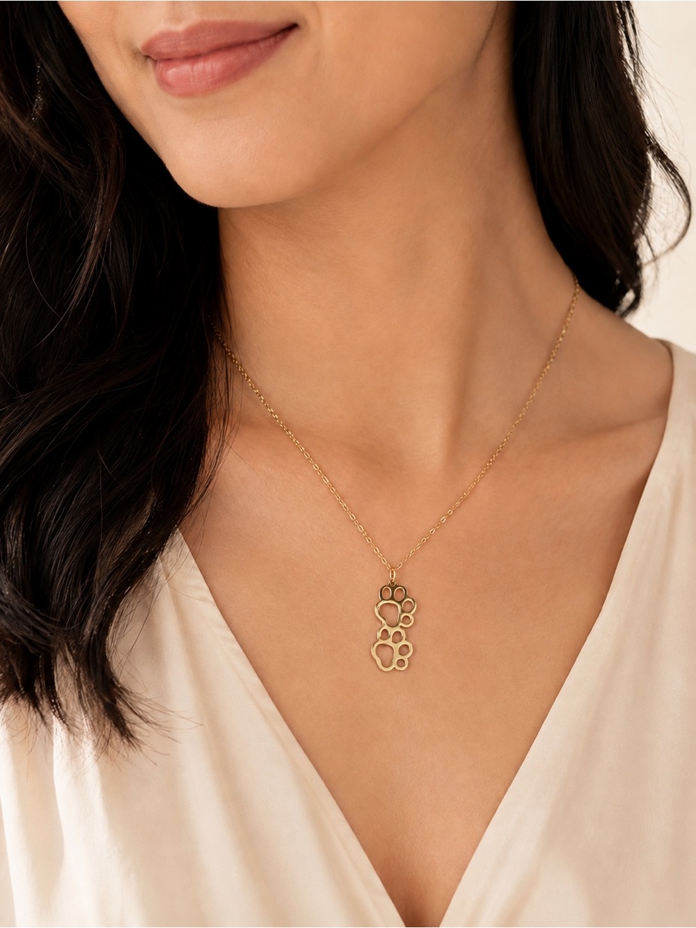 Gold Paw Print Drop Necklace for Women Steel 316L